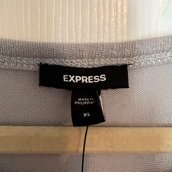 NWT Express Shine Crew Neck Rouched Midi Dress, silver, size xl - Picture 3 of 7